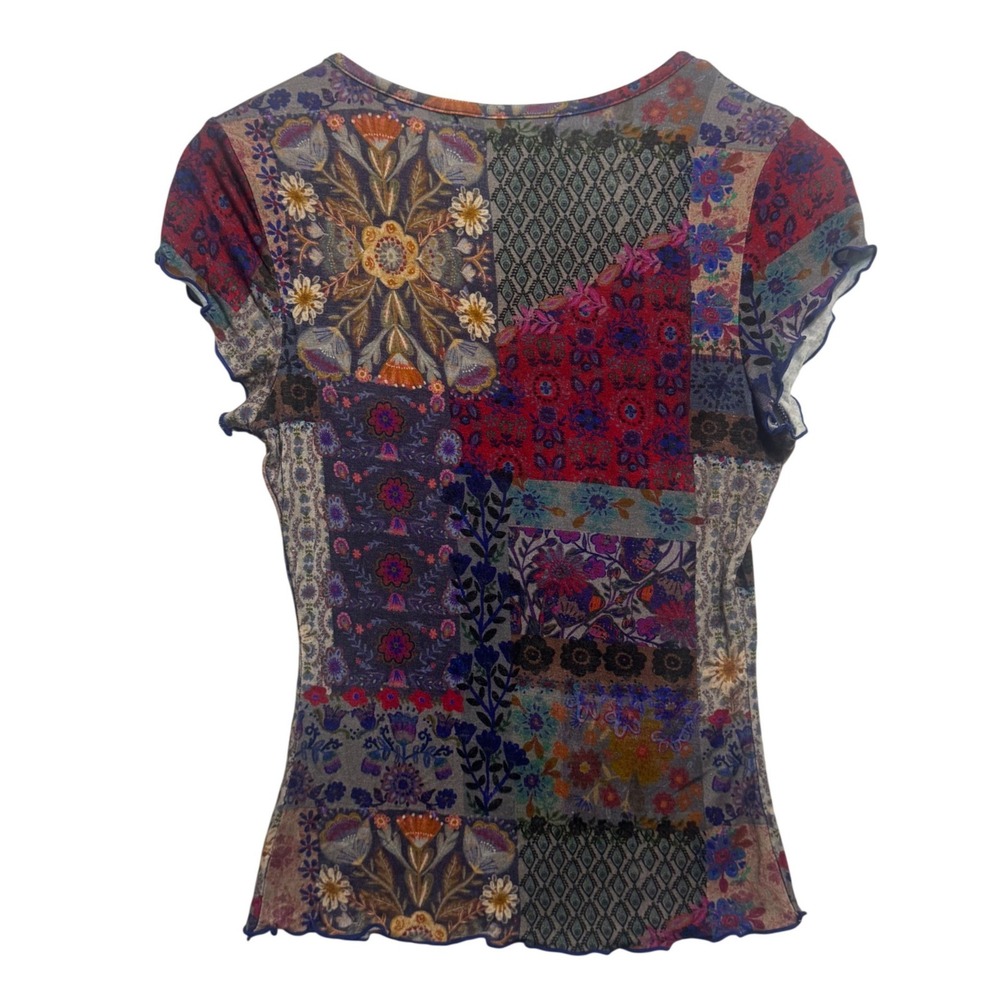 Natural Life Patchwork Top Womens Small Multi New Boho Floral Lettuce Edge Tee - Picture 3 of 7